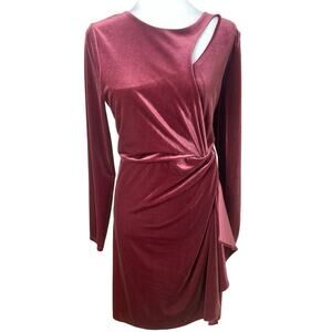 Tahari ASL Sz L Velvet Dress Burgundy Berry Plum Long Sleeve Ruched Formal Party